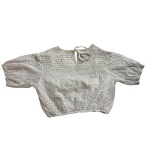 KLARRA EYELET LACE PUFF SLEEVE BLOUSE SIZE SMALL CROPPED